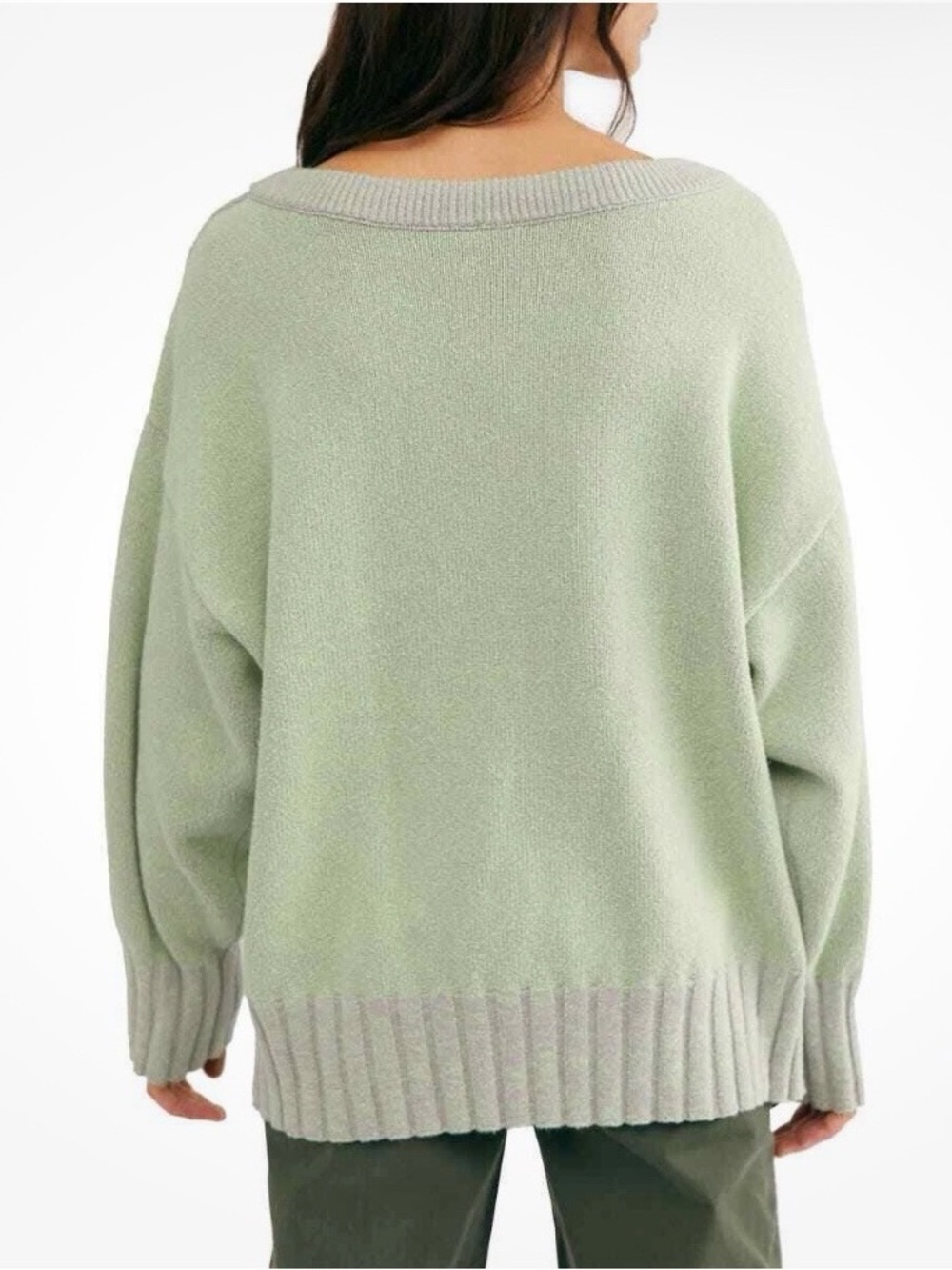 NEW Free People Street Fair Tunic Sweater Oversized Lime Gray Size L - Picture 15 of 15
